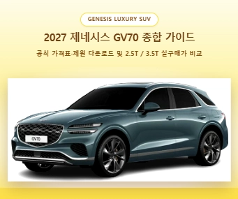 제네시스 2027 GV70 전면부 이중 메쉬 크레스트 그릴 및 MLA 헤드램프 외관 디자인